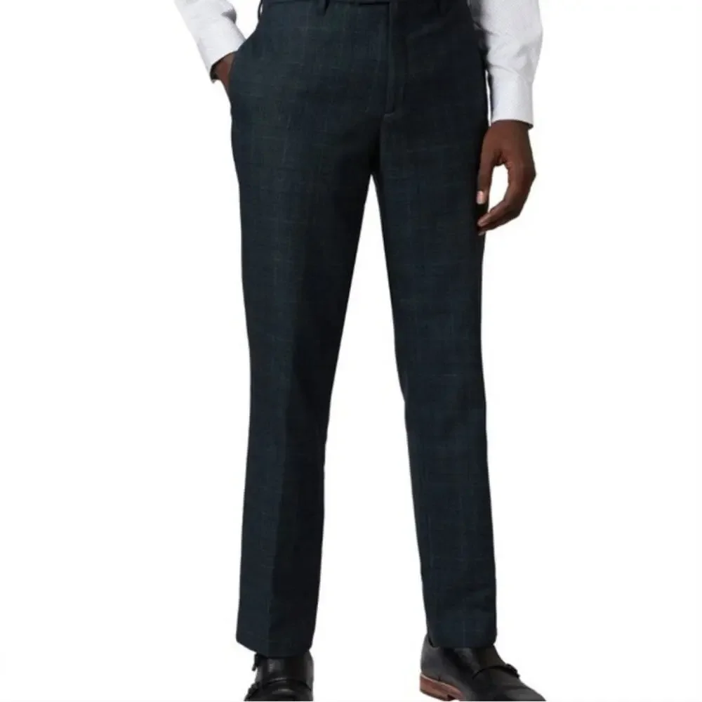 NWT Ted Baker Armtro Tonal Check Dress Pants Italian Wool Blend Blue Grey 38R